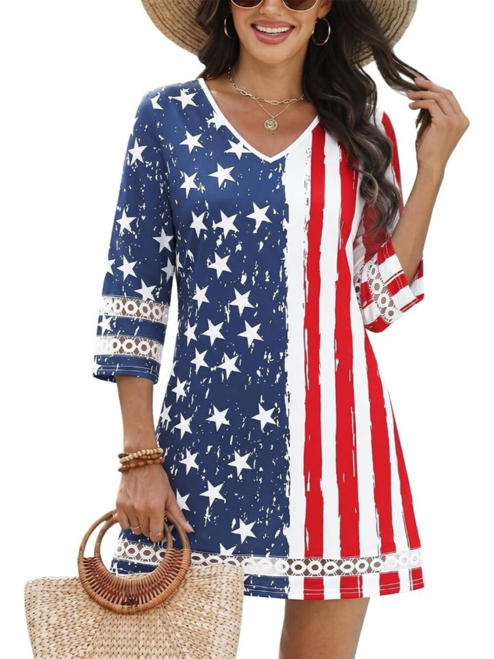 Women's American Flag Polyester Coverup Beach Swimsuit Bathing Suit Coverup